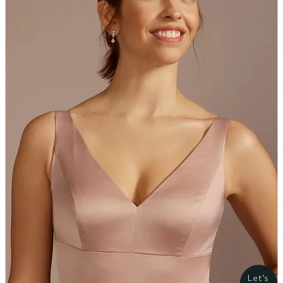 David's Bridal- Satin V-Neck Dress- Black - Picture 3 of 3